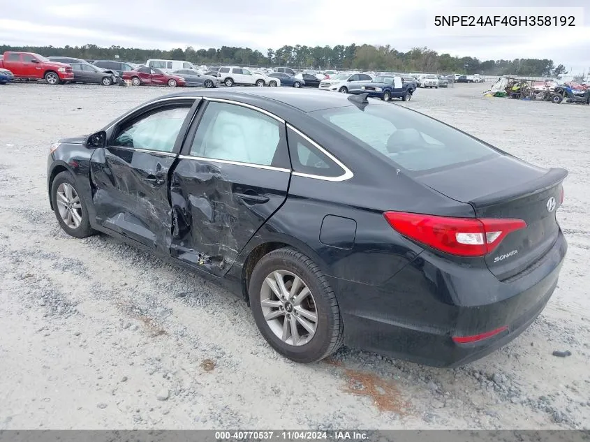 2016 Hyundai Sonata Se VIN: 5NPE24AF4GH358192 Lot: 40770537