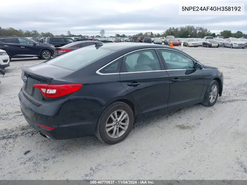 2016 Hyundai Sonata Se VIN: 5NPE24AF4GH358192 Lot: 40770537