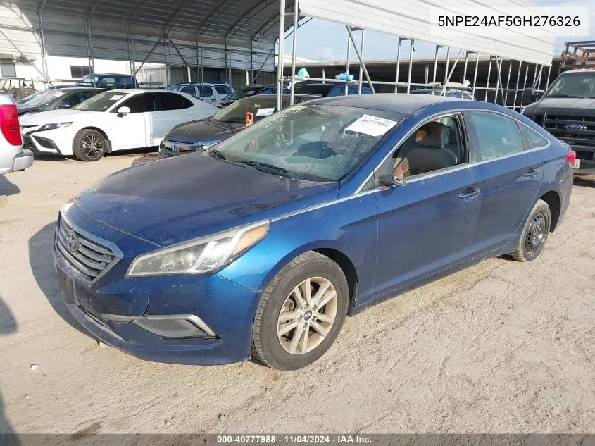 2016 Hyundai Sonata Se VIN: 5NPE24AF5GH276326 Lot: 40777958