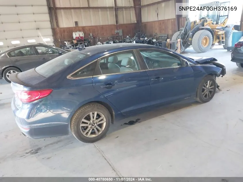 2016 Hyundai Sonata Se VIN: 5NPE24AF0GH376169 Lot: 40780650