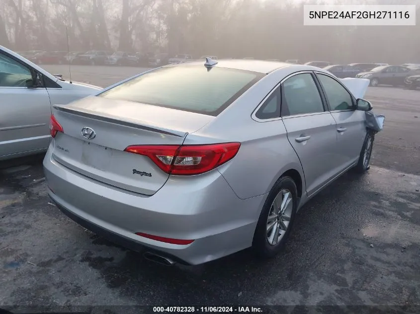 2016 Hyundai Sonata Se VIN: 5NPE24AF2GH271116 Lot: 40782328