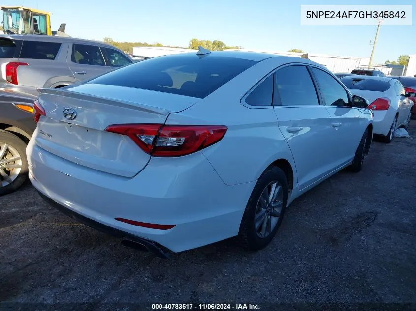 2016 Hyundai Sonata Se VIN: 5NPE24AF7GH345842 Lot: 40783517