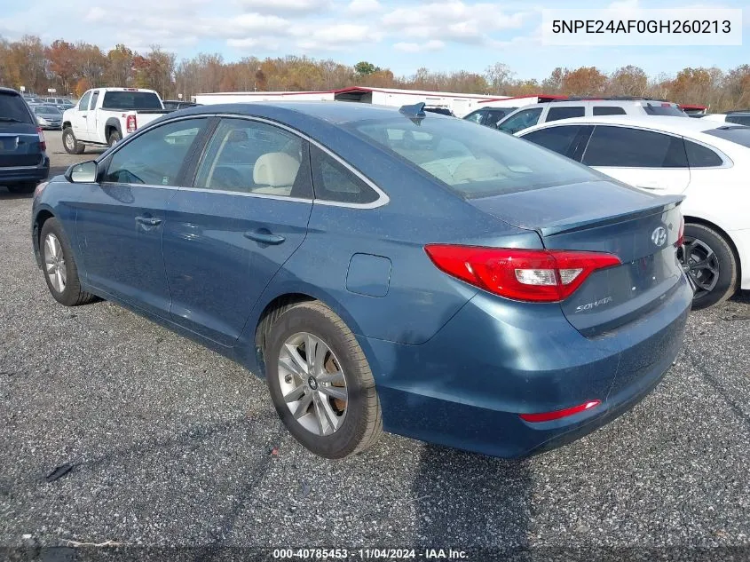 2016 Hyundai Sonata Se VIN: 5NPE24AF0GH260213 Lot: 40785453