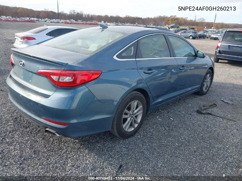 2016 Hyundai Sonata Se VIN: 5NPE24AF0GH260213 Lot: 40785453