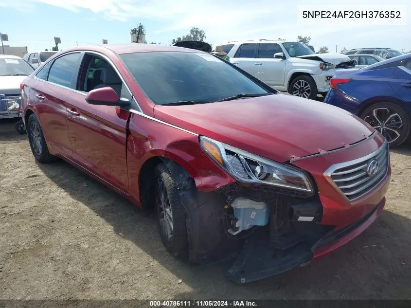 2016 Hyundai Sonata Se VIN: 5NPE24AF2GH376352 Lot: 40786111