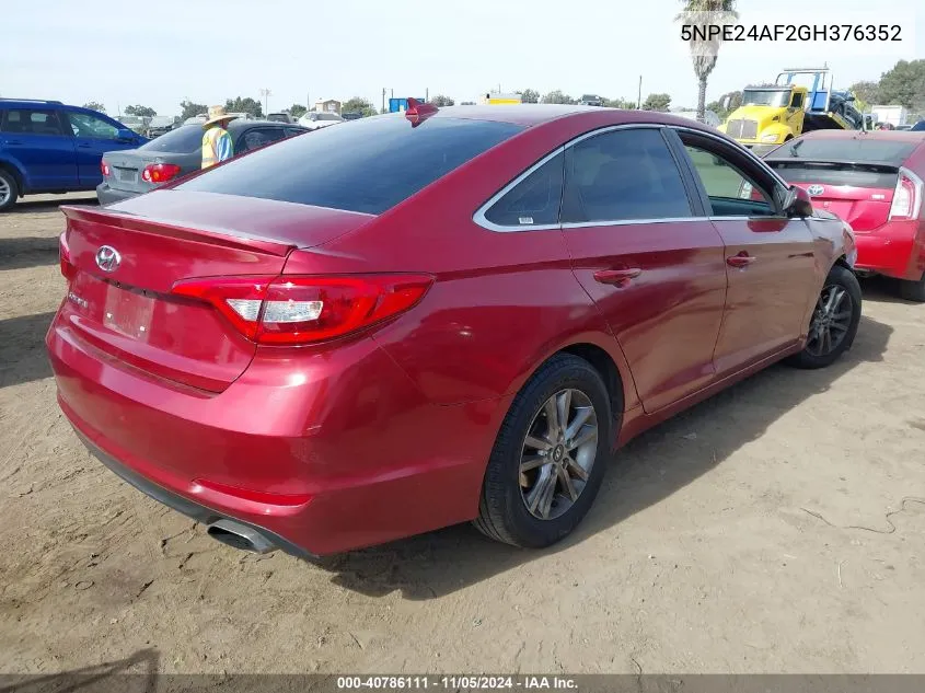 2016 Hyundai Sonata Se VIN: 5NPE24AF2GH376352 Lot: 40786111