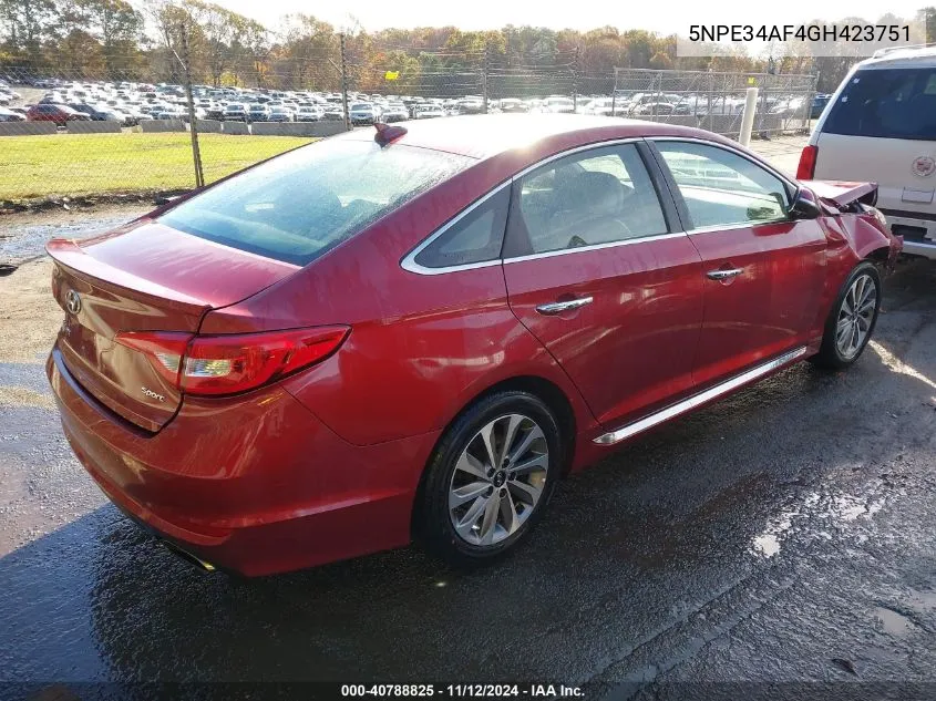 2016 Hyundai Sonata Sport VIN: 5NPE34AF4GH423751 Lot: 40788825