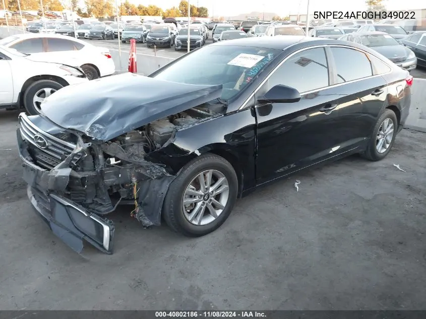 2016 Hyundai Sonata Se VIN: 5NPE24AF0GH349022 Lot: 40802186