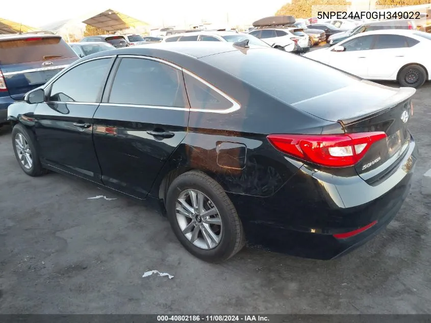 2016 Hyundai Sonata Se VIN: 5NPE24AF0GH349022 Lot: 40802186