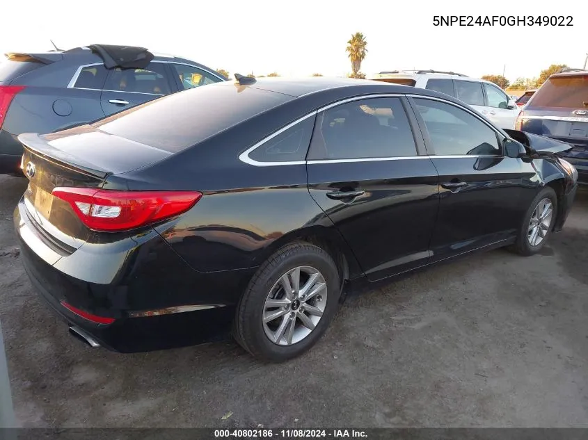 2016 Hyundai Sonata Se VIN: 5NPE24AF0GH349022 Lot: 40802186