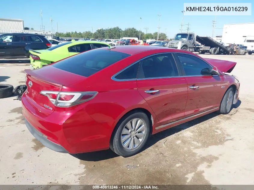 2016 Hyundai Sonata Hybrid Se VIN: KMHE24L19GA016239 Lot: 40813246