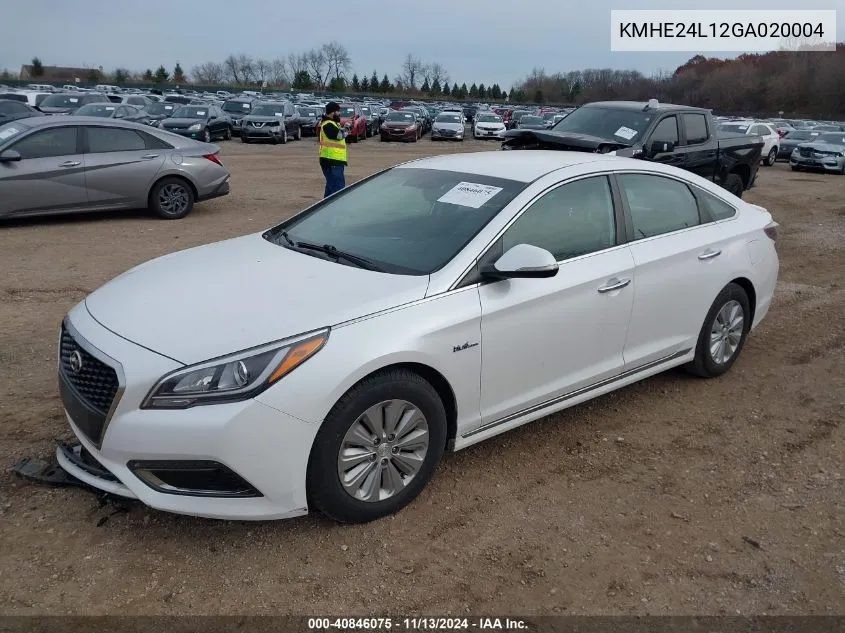 KMHE24L12GA020004 2016 Hyundai Sonata Hybrid Se