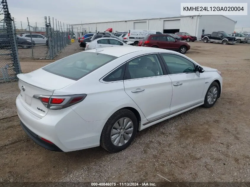 KMHE24L12GA020004 2016 Hyundai Sonata Hybrid Se