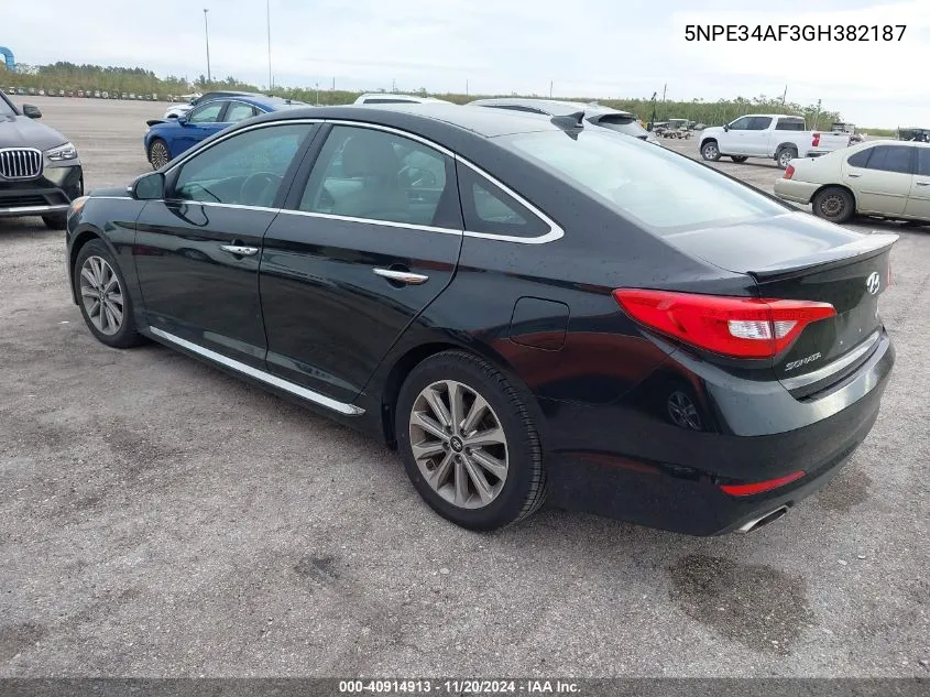 2016 Hyundai Sonata Limited VIN: 5NPE34AF3GH382187 Lot: 40914913