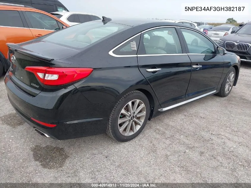 2016 Hyundai Sonata Limited VIN: 5NPE34AF3GH382187 Lot: 40914913