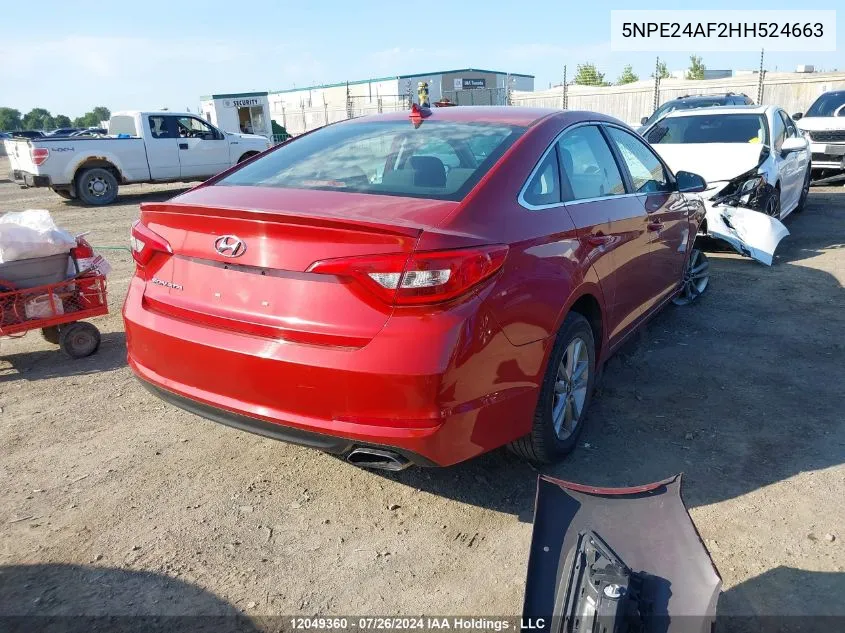 2017 Hyundai Sonata Se VIN: 5NPE24AF2HH524663 Lot: 12049360