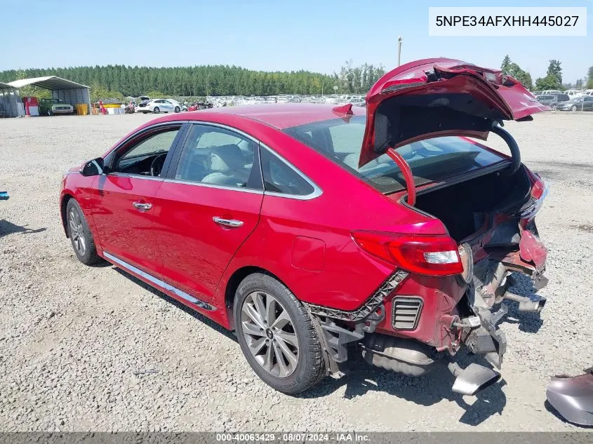 2017 Hyundai Sonata Sport VIN: 5NPE34AFXHH445027 Lot: 40063429