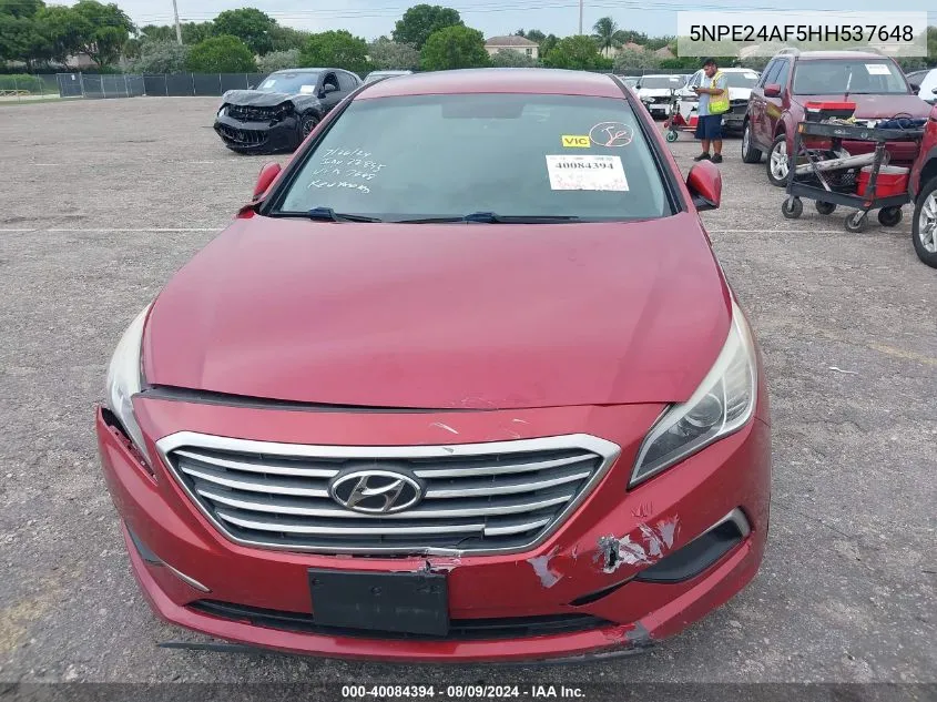 2017 Hyundai Sonata VIN: 5NPE24AF5HH537648 Lot: 40084394