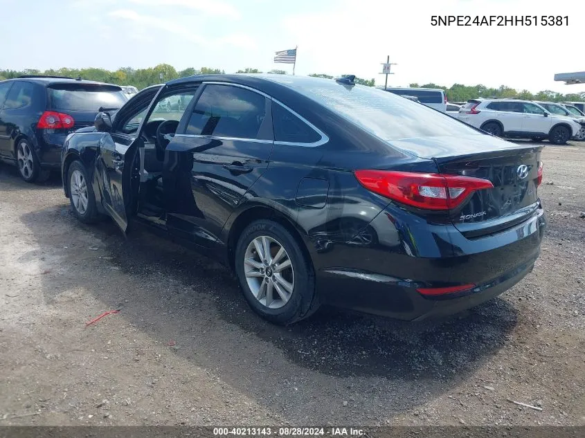 2017 Hyundai Sonata Se VIN: 5NPE24AF2HH515381 Lot: 40213143