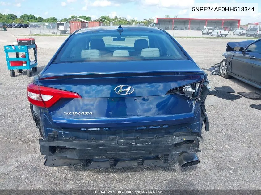 2017 Hyundai Sonata VIN: 5NPE24AF0HH518344 Lot: 40297800