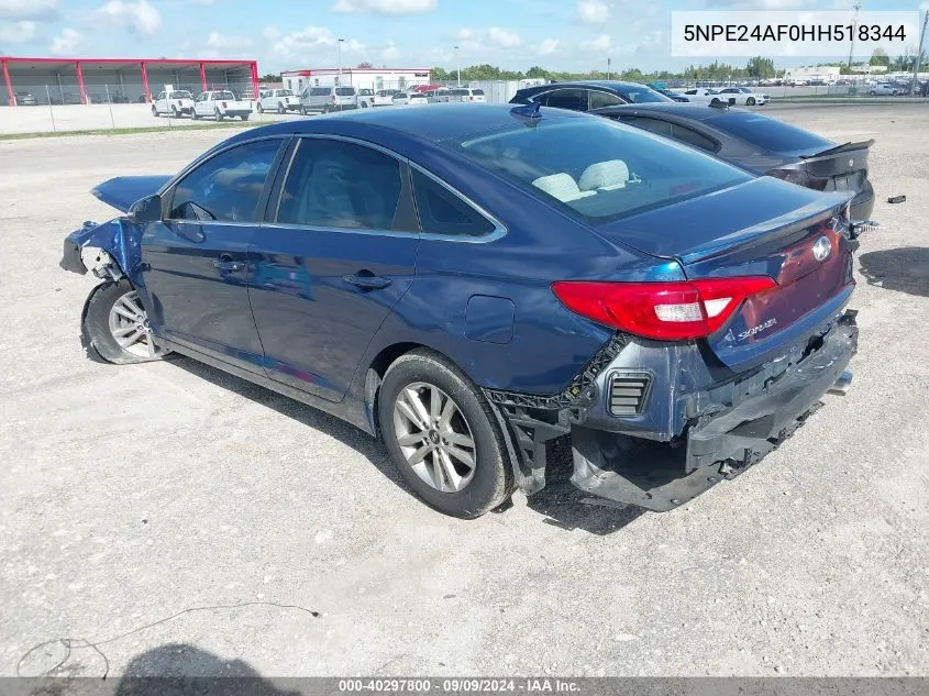 2017 Hyundai Sonata VIN: 5NPE24AF0HH518344 Lot: 40297800