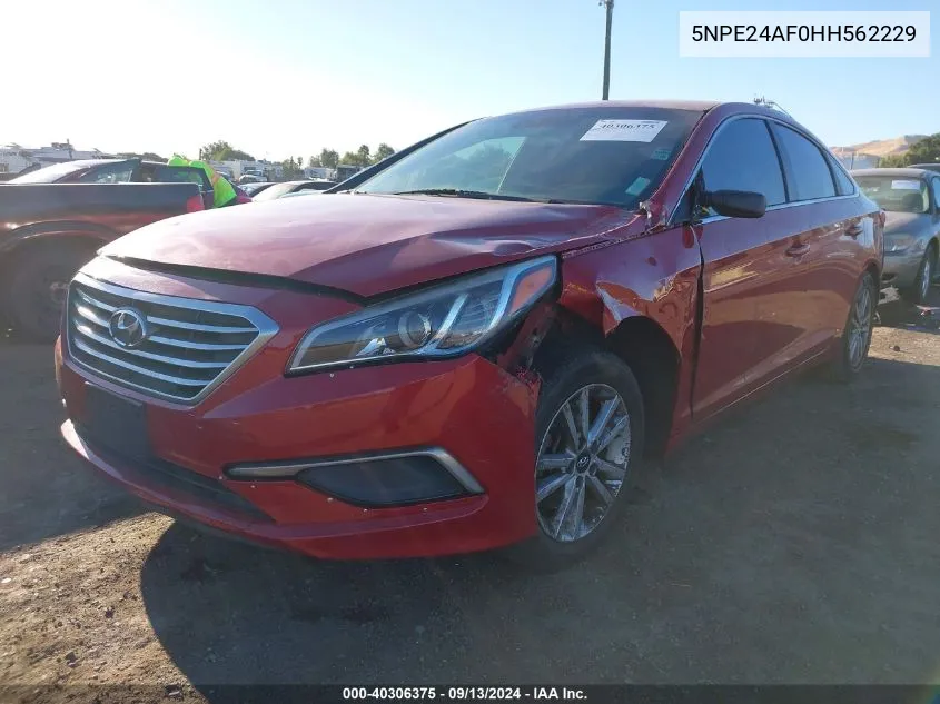 2017 Hyundai Sonata Se VIN: 5NPE24AF0HH562229 Lot: 40306375