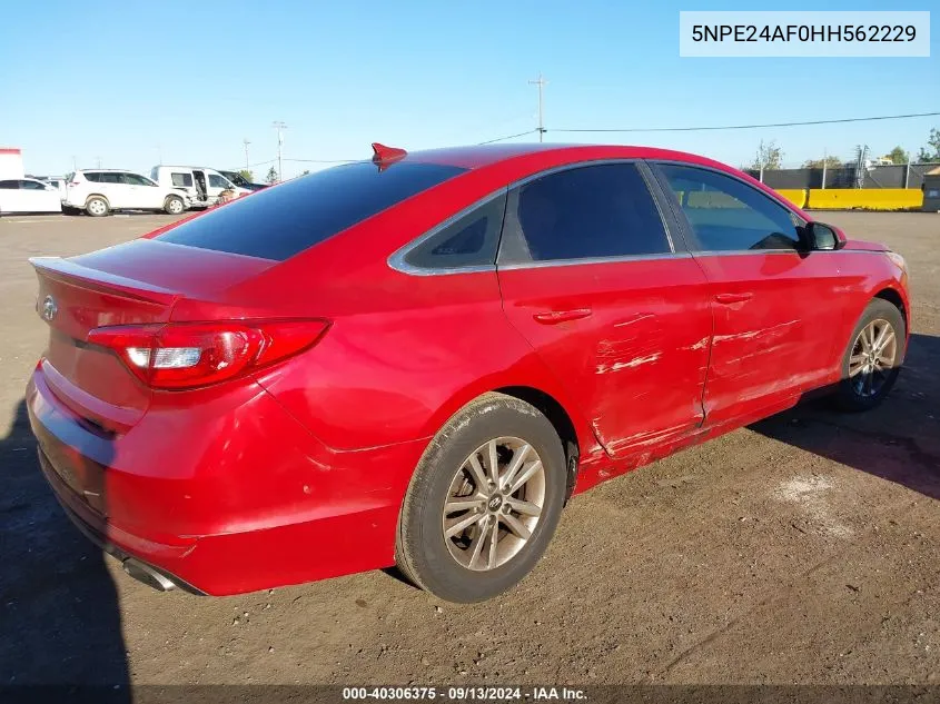 2017 Hyundai Sonata Se VIN: 5NPE24AF0HH562229 Lot: 40306375