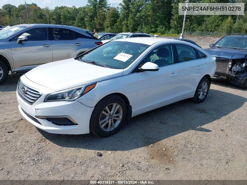 2017 Hyundai Sonata Se VIN: 5NPE24AF6HH510278 Lot: 40318331