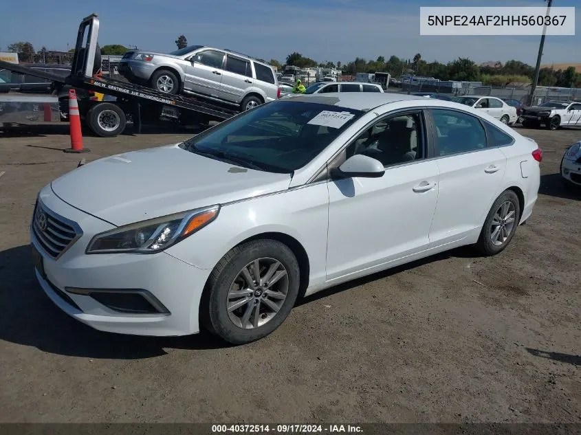 2017 Hyundai Sonata Se VIN: 5NPE24AF2HH560367 Lot: 40372514