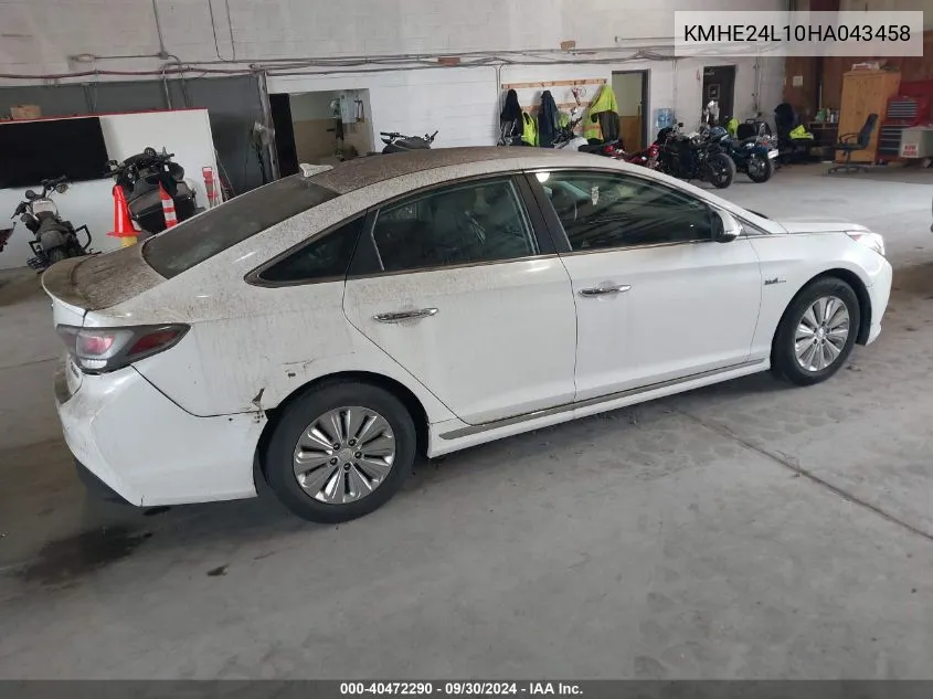 2017 Hyundai Sonata Hybrid Se VIN: KMHE24L10HA043458 Lot: 40472290