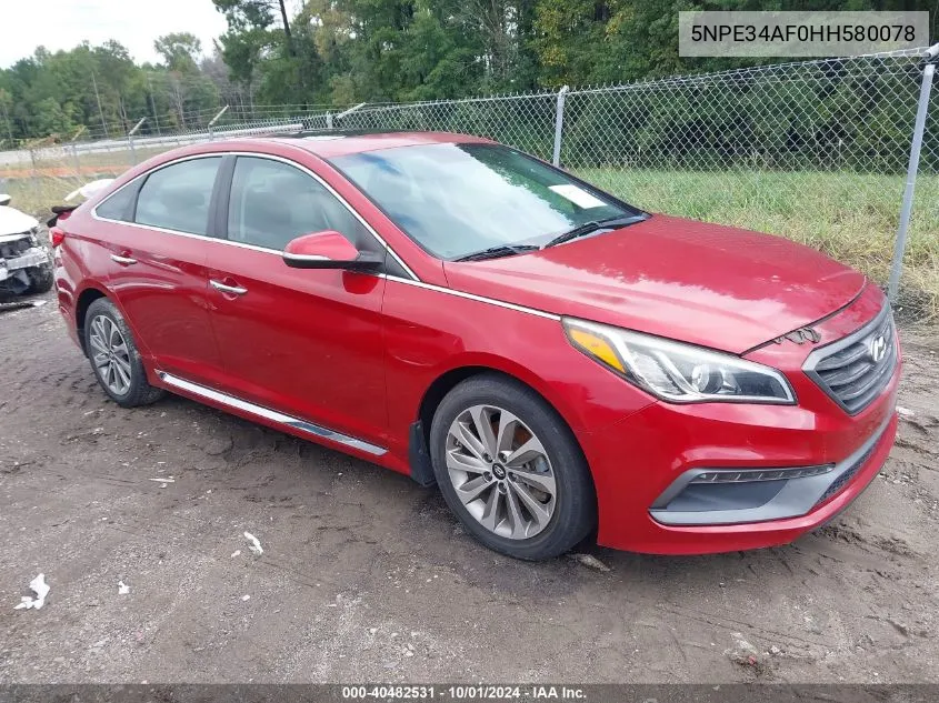 2017 Hyundai Sonata Sport/Limited VIN: 5NPE34AF0HH580078 Lot: 40482531