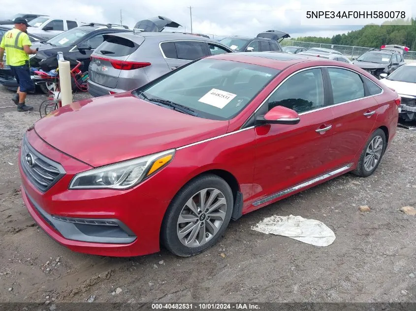 2017 Hyundai Sonata Sport/Limited VIN: 5NPE34AF0HH580078 Lot: 40482531