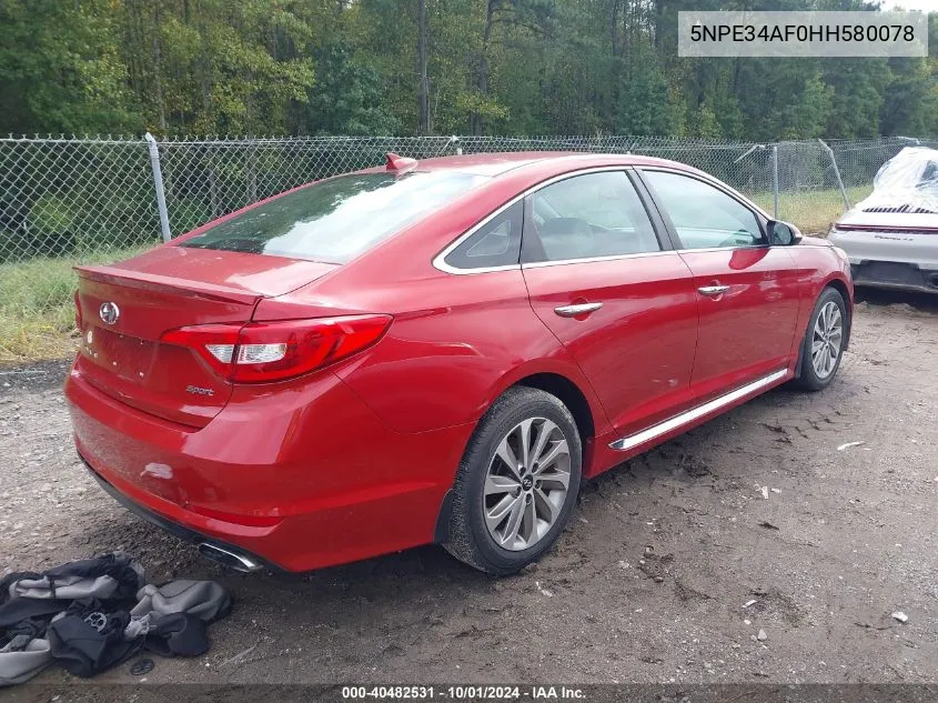 2017 Hyundai Sonata Sport/Limited VIN: 5NPE34AF0HH580078 Lot: 40482531