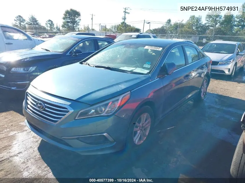 2017 Hyundai Sonata VIN: 5NPE24AF9HH574931 Lot: 40577399