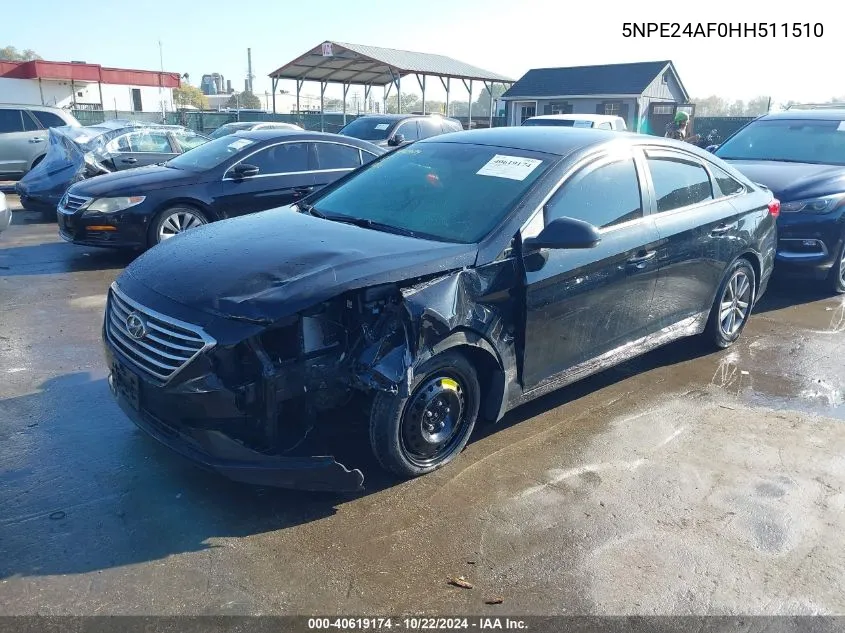 2017 Hyundai Sonata Se VIN: 5NPE24AF0HH511510 Lot: 40619174