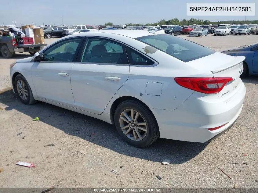 2017 Hyundai Sonata VIN: 5NPE24AF2HH542581 Lot: 40625697