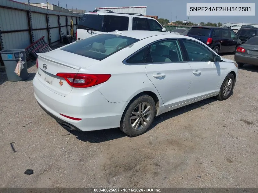 2017 Hyundai Sonata VIN: 5NPE24AF2HH542581 Lot: 40625697