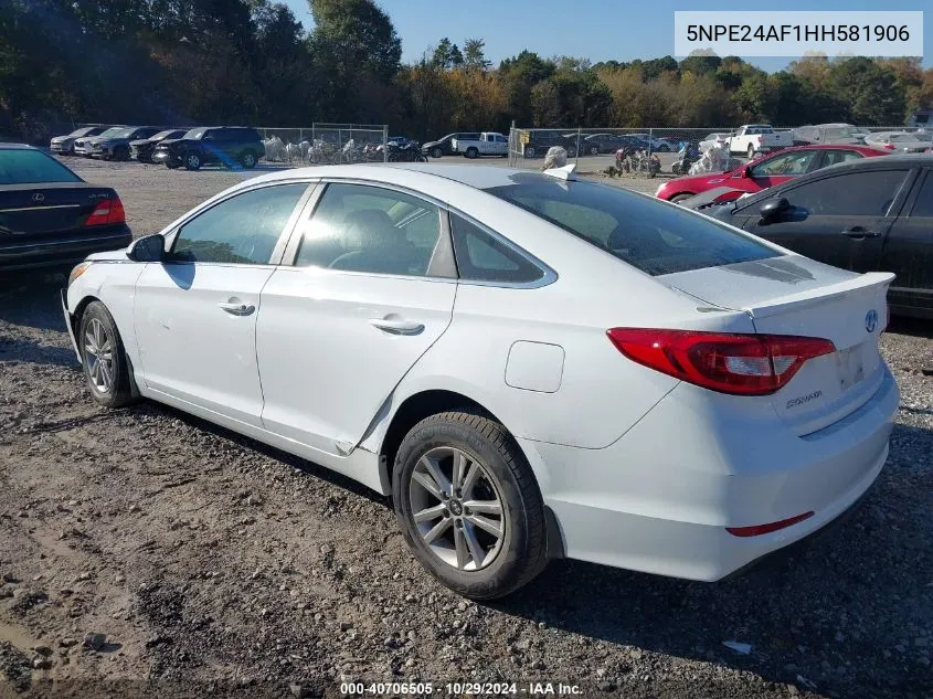 2017 Hyundai Sonata VIN: 5NPE24AF1HH581906 Lot: 40706505