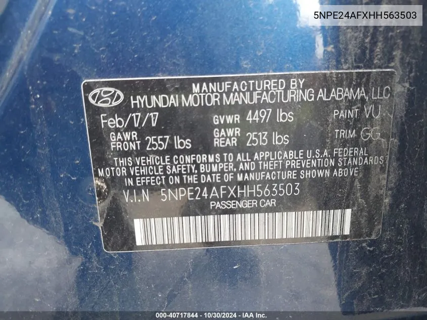 5NPE24AFXHH563503 2017 Hyundai Sonata