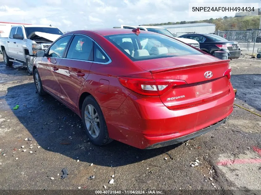 2017 Hyundai Sonata VIN: 5NPE24AF0HH494434 Lot: 40731640