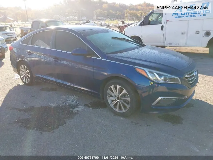 2017 Hyundai Sonata VIN: 5NPE24AF2HH442755 Lot: 40731790