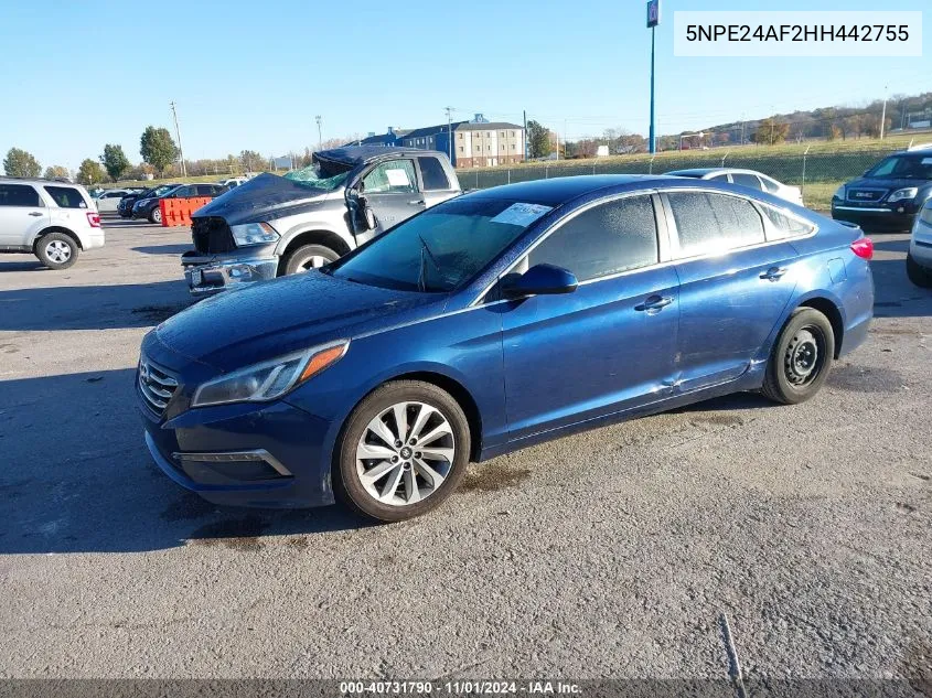 2017 Hyundai Sonata VIN: 5NPE24AF2HH442755 Lot: 40731790