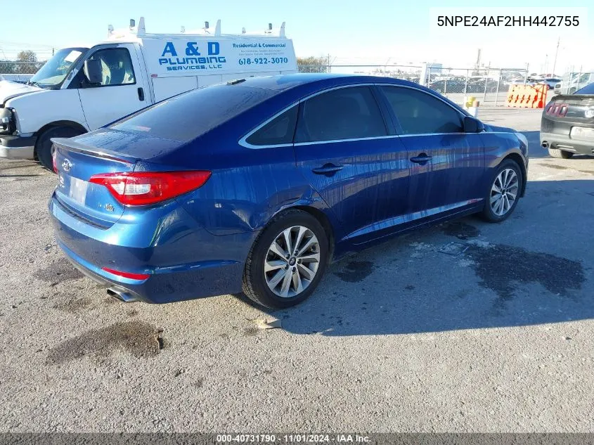 2017 Hyundai Sonata VIN: 5NPE24AF2HH442755 Lot: 40731790