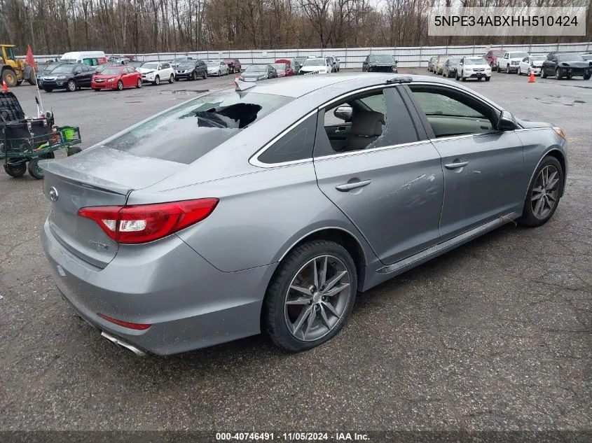 2017 Hyundai Sonata Sport 2.0T VIN: 5NPE34ABXHH510424 Lot: 40746491