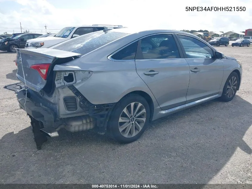 2017 Hyundai Sonata Sport VIN: 5NPE34AF0HH521550 Lot: 40753014