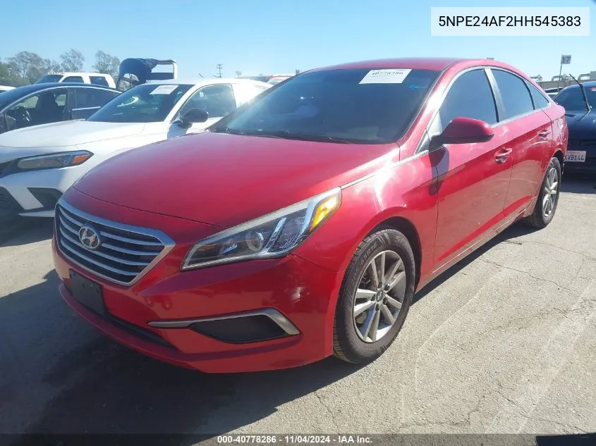 2017 Hyundai Sonata VIN: 5NPE24AF2HH545383 Lot: 40778286