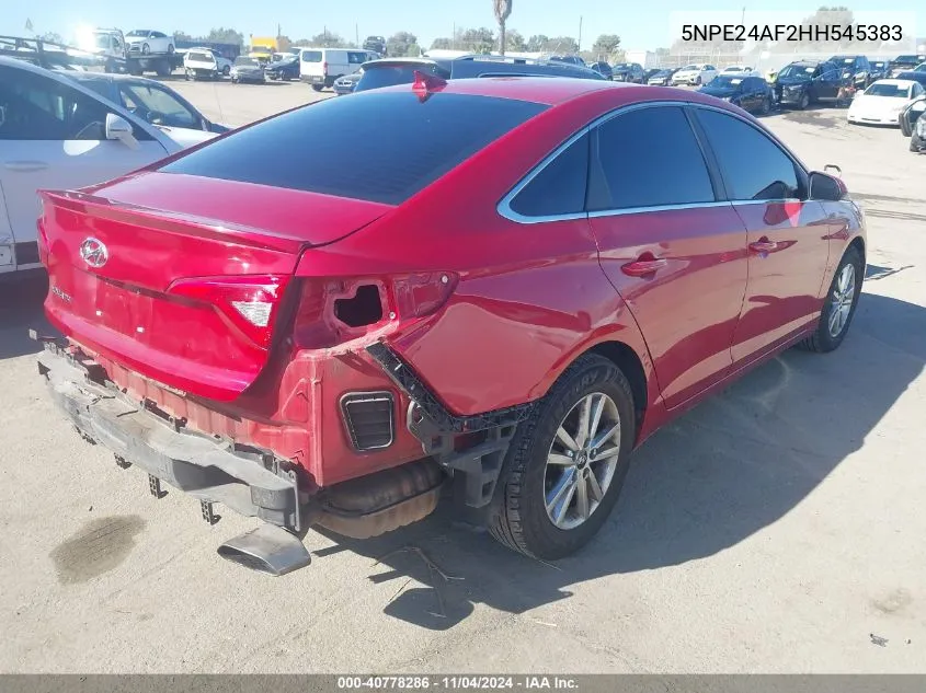 2017 Hyundai Sonata VIN: 5NPE24AF2HH545383 Lot: 40778286