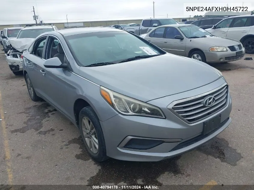 2017 Hyundai Sonata Se VIN: 5NPE24AFXHGH45722 Lot: 40794178