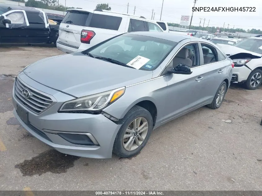 2017 Hyundai Sonata Se VIN: 5NPE24AFXHGH45722 Lot: 40794178