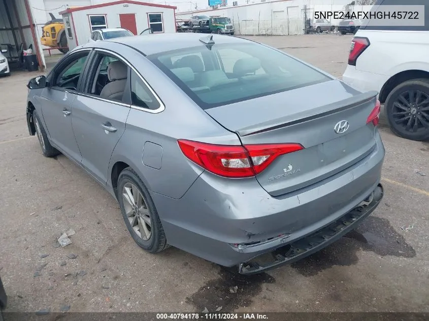 2017 Hyundai Sonata Se VIN: 5NPE24AFXHGH45722 Lot: 40794178